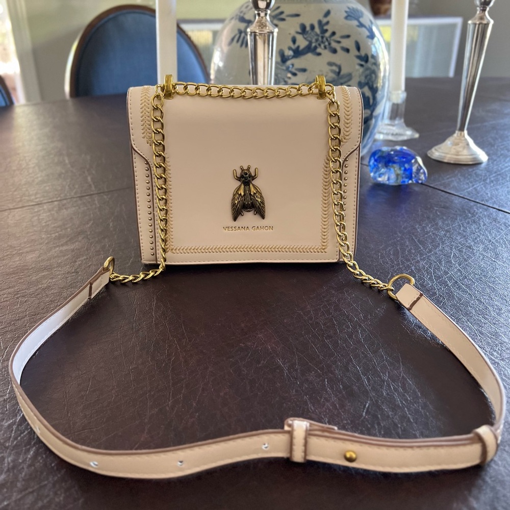 Chic Cream and Gold Crossbody Bag with Chain Strap